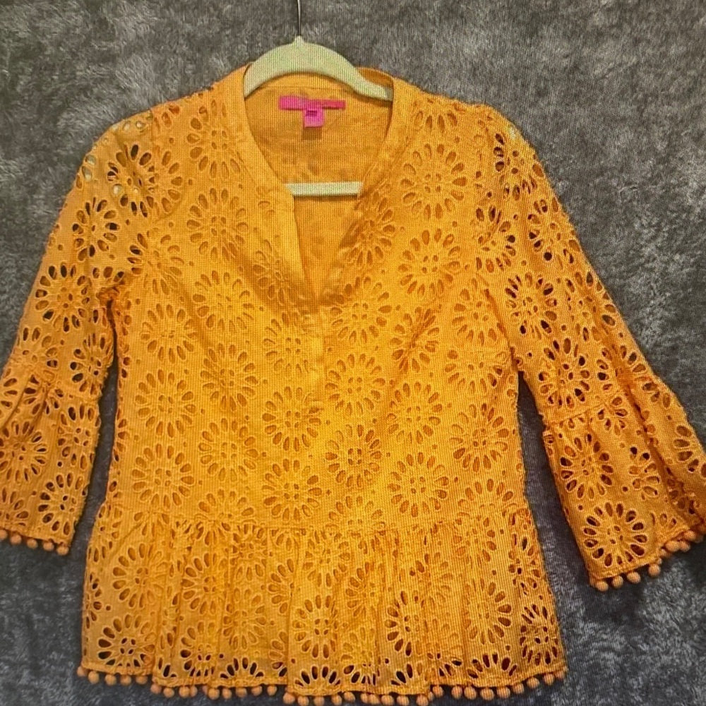 Lilly Pulitzer Tangerine Eyelet Peplum Tunic